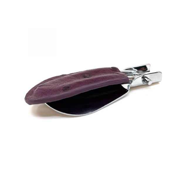 Trixi Gronau travel shoehorn, Cedric, stainless steel, leather Ostrich purple, closed front